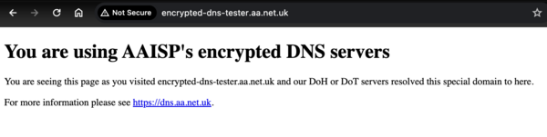 DOH test page in Chrome Browser